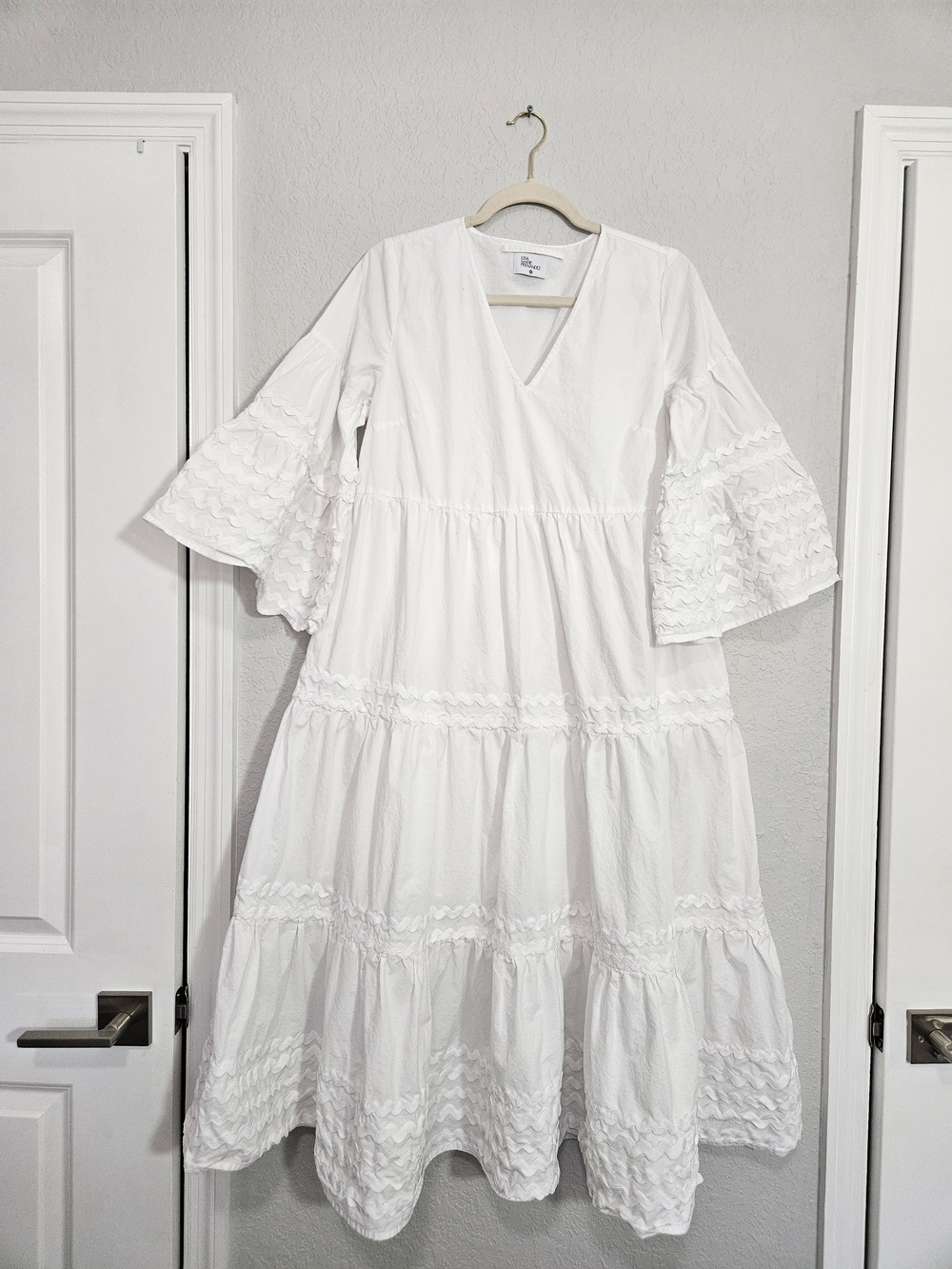 Lisa Marie Fernandez White Tiered V-Neck Maxi Dress